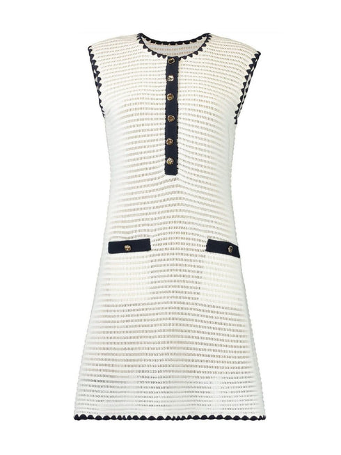 contrast-trim crochet-knit minidress